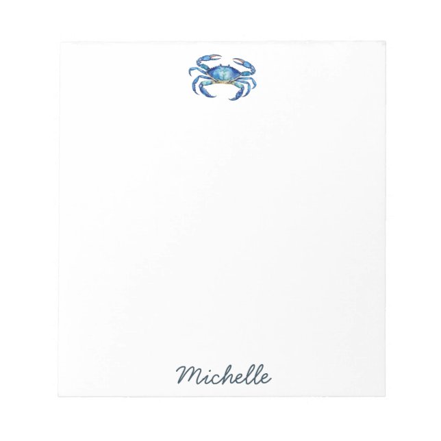 Personalised  Blue Watercolor Crab Summer Beach    Notepad (Front)