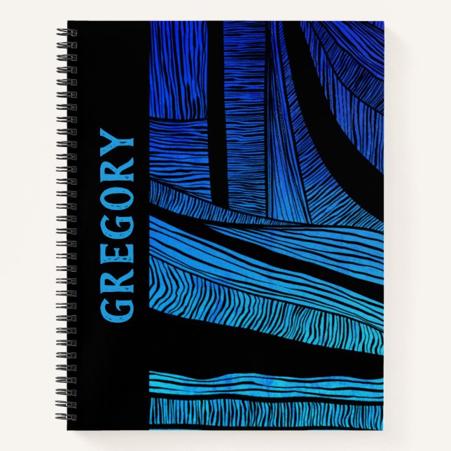 Personalised Blue Wave Merge Spiral Notebook (Front)