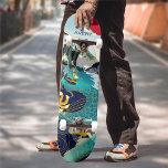 Personalised Blue Waves Green Dragon Red Sun Skate Skateboard<br><div class="desc">The skateboard features a breathtaking illustration depicting a majestic dragon gracefully swam through the rolling waves, its scales glistening as it moved with an elegant and powerful rhythm. ♥Customise it with your initials by using the template fields. ♥ If you want to change the font style, colour or text placement,...</div>