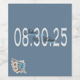 personalised blue Wedding guest Favour Wine Label