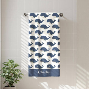 Personalised Blue Whale Kids Bath Towel