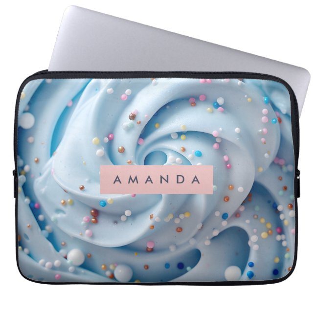 Personalised Blue Whipped Frosting Sprinkle Laptop Sleeve (Front)