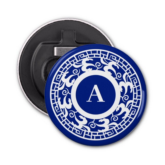 Personalised Blue White Chinoiserie Chic Monogram Bottle Opener (Front)