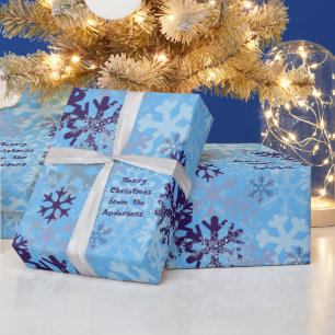 Personalised Blue White Christmas Snowflakes Wrapping Paper