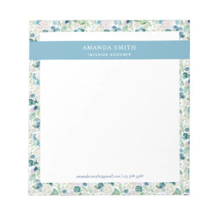 Personalised Blue White Floral Romantic Elegant Notepad