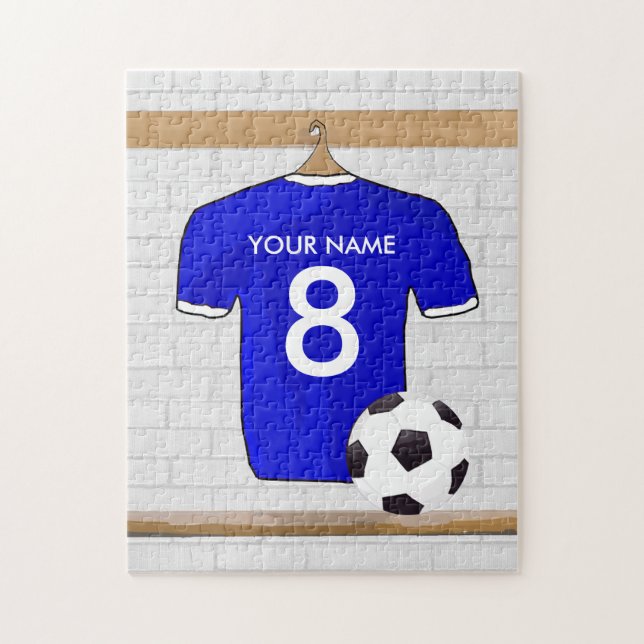 Personalised Blue White Football Soccer Jersey Jigsaw Puzzle (Vertical)