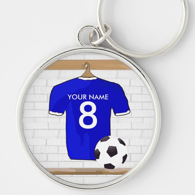 Personalised Blue White Football Soccer Jersey Key Ring (Front)