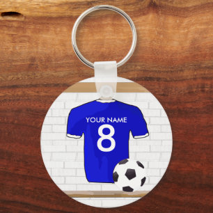 Personalised Blue White Football Soccer Jersey Key Ring