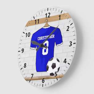 Personalised Blue White Football Soccer Jersey Large Clock