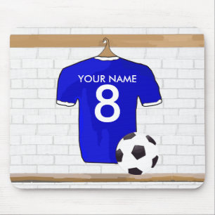 Personalised Blue White Football Soccer Jersey Mouse Pad