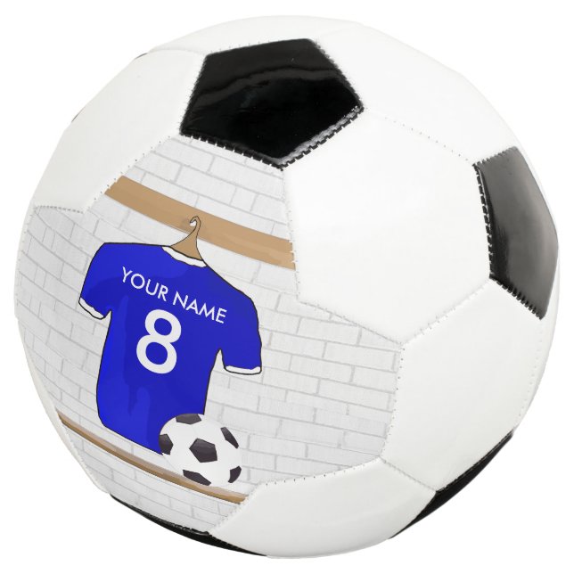 Personalised Blue White Football Soccer Jersey Soccer Ball (Three Quarter)