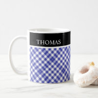 Personalised Blue White Gingham Custom Name