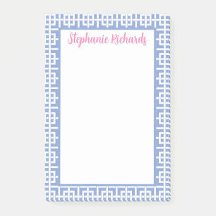 Personalised Blue & White Greek Key, Preppy Post-it Notes