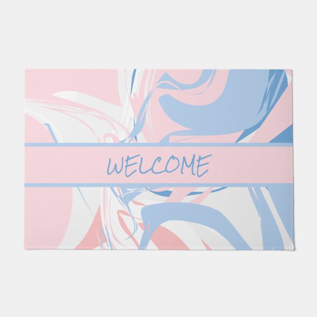 Personalised Blue White Pink Marble Swirl Abstract Doormat (Front)