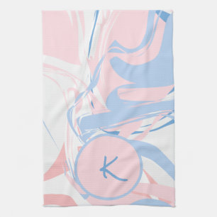 Personalised Blue White Pink Marble Swirl Abstract Tea Towel