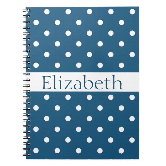 Personalised Blue & White Polka Dots Pattern Notebook (Front)