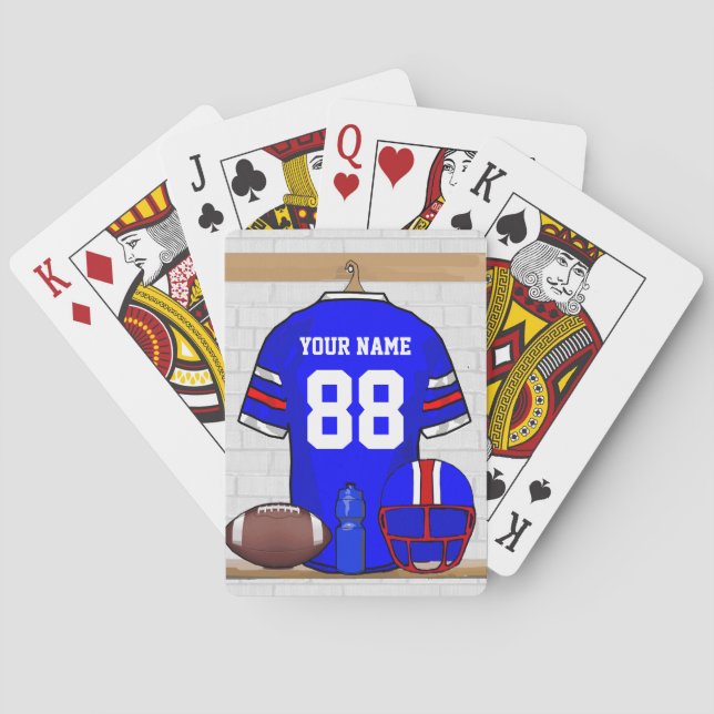 Personalised Blue White Red Football Jersey Playing Cards (Back)