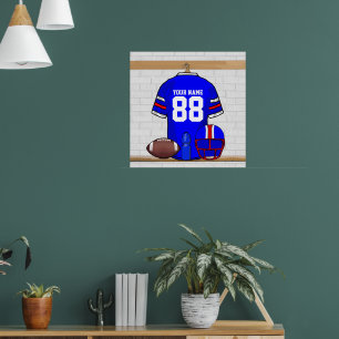 Personalised Blue White Red Football Jersey Poster