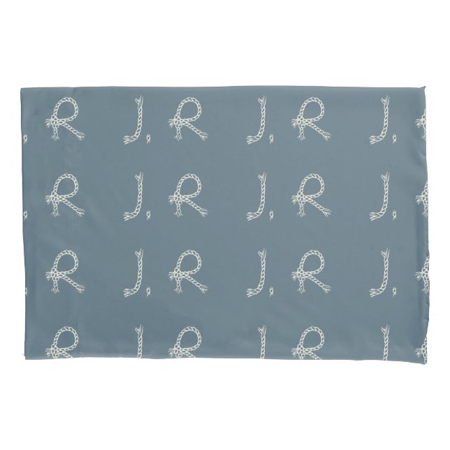 Personalised Blue White Rope Knot Monogram Nautica Pillowcase (Front)