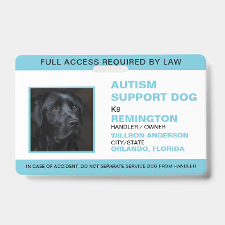 Personalised blue White Service Dog Photo ID Badge