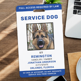 Personalised Blue White Service Dog Photo ID Badge