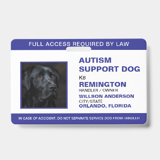 Personalised blue White Service Dog Photo ID Badge