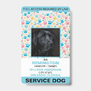 Personalised blue White Service Dog Photo ID Badge