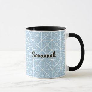 Personalised Blue White Tile Pattern Pretty Boho Mug