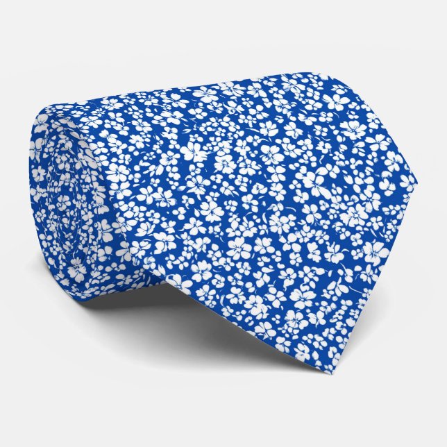 Personalised Blue Wildflower Field Scatter Pattern Tie (Rolled)