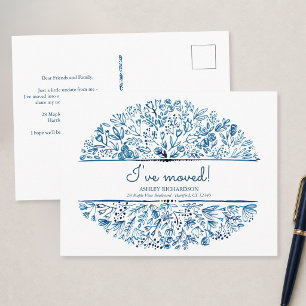 Personalised Blue Wildflower I've Moved Postcard