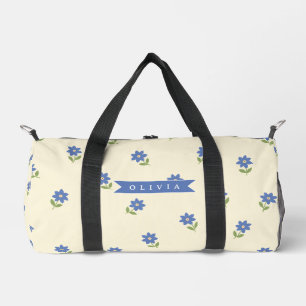 Personalised Blue Wildflower Pattern Name Gift Duffle Bag