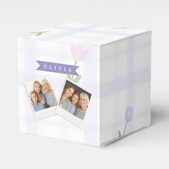 Personalised Blue Wildflower Pattern Name Gift Favour Box (Front Side)