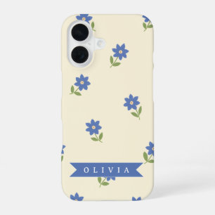 Personalised Blue Wildflower Pattern Name Gift iPhone 16 Case