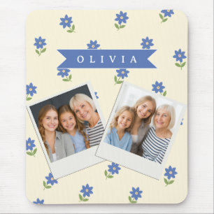 Personalised Blue Wildflower Pattern Name Gift Mouse Pad