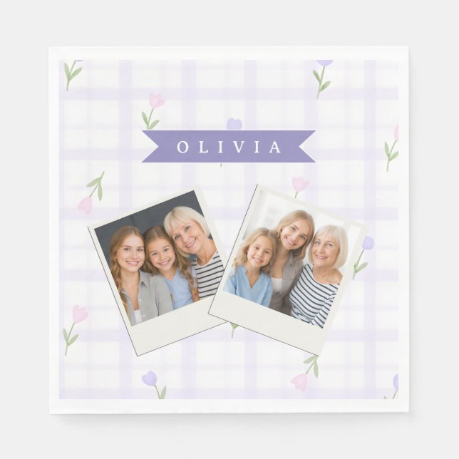 Personalised Blue Wildflower Pattern Name Gift Napkin (Front)