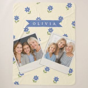 Personalised Blue Wildflower Pattern Name Gift Sherpa Blanket