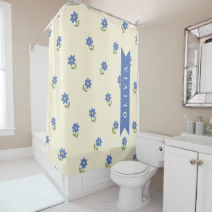 Personalised Blue Wildflower Pattern Name Gift Shower Curtain