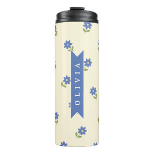 Personalised Blue Wildflower Pattern Name Gift Thermal Tumbler