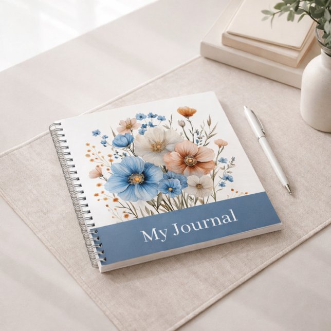 Personalised Blue Wildflower Watercolor Notebook (Creator Uploaded)