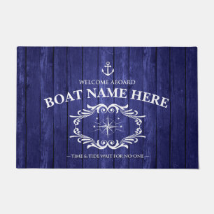 Personalised Blue wood effect boat door mat 