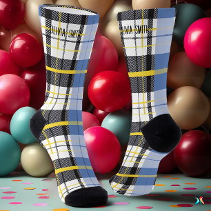Personalised Blue, Yellow, and Black Tartan Plaid  Socks