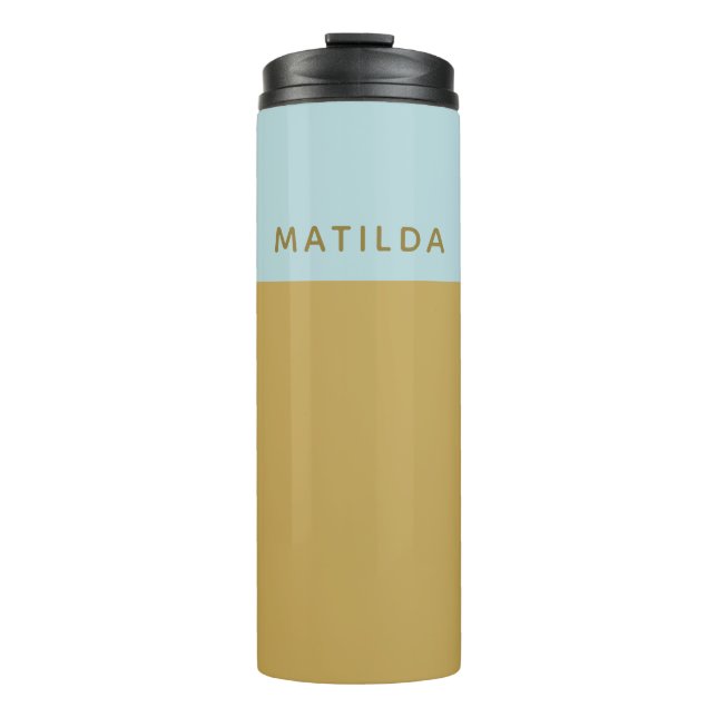 Personalised Blue Yellow Geometric Colour Block Thermal Tumbler (Front)