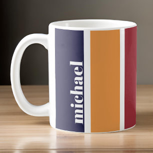 Personalised Blue Yellow Red Striped Coffee Mug