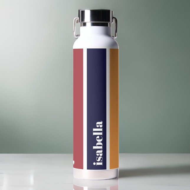 Personalised Blue Yellow Red Striped Water Bottle (Personalized Blue Yellow Red Striped Water Bottle)