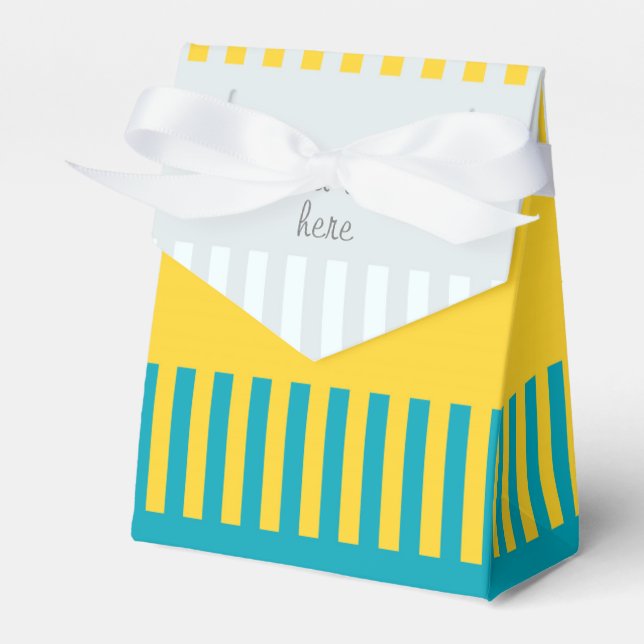 Personalised Blue Yellow White Grey Chic Pattern Favour Box (Front Side)