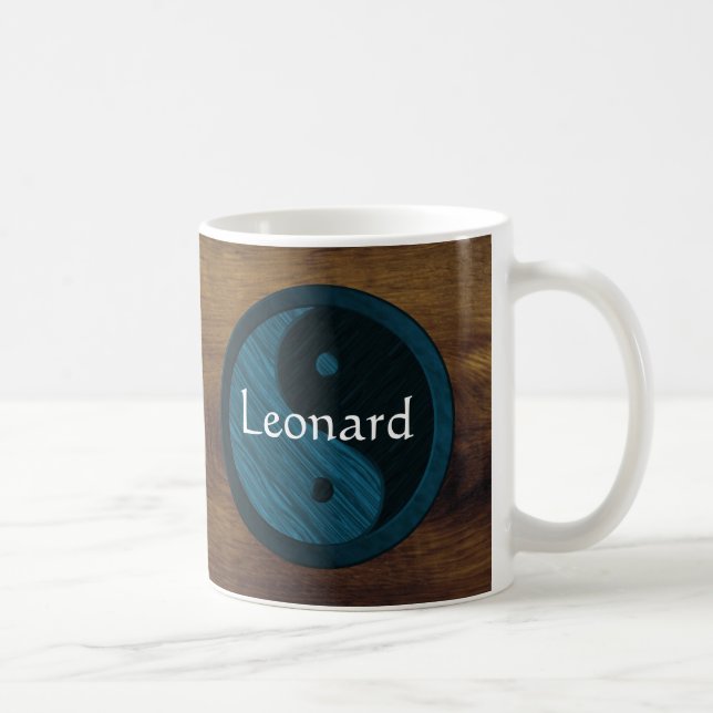 Personalised Blue Yin Yang Wood Grain Mug (Right)