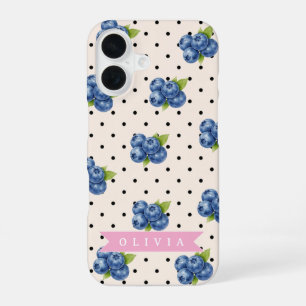 Personalised Blueberry Polka Dot Cute Vintage iPhone 16 Case