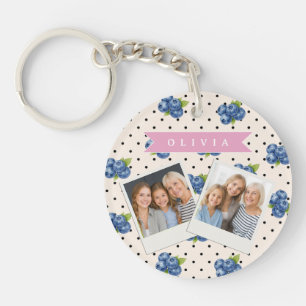 Personalised Blueberry Polka Dot Cute Vintage Key Ring