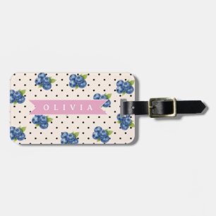 Personalised Blueberry Polka Dot Cute Vintage Luggage Tag