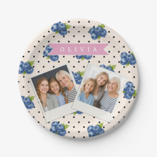 Personalised Blueberry Polka Dot Cute Vintage Paper Plate